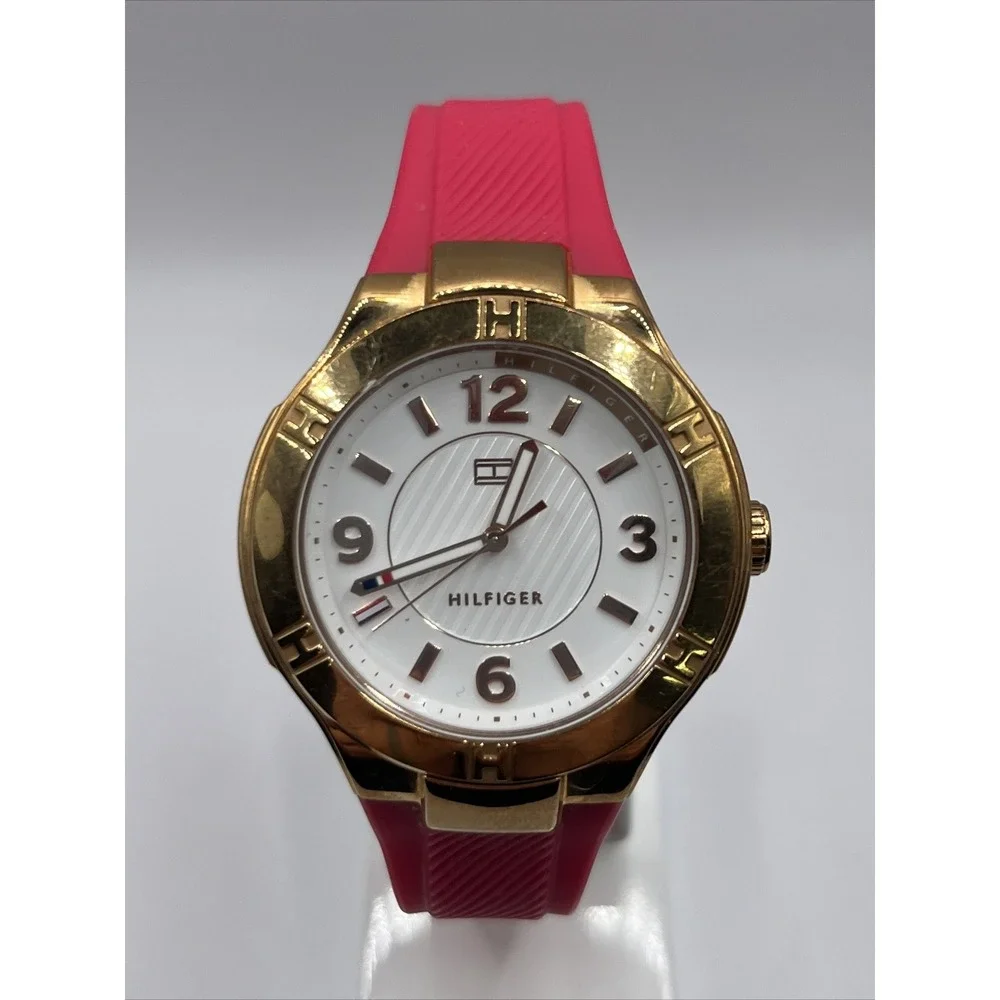 Tommy Hilfiger Women's Quartz Gold Watch Pink Silicone‎ Band- New Battery